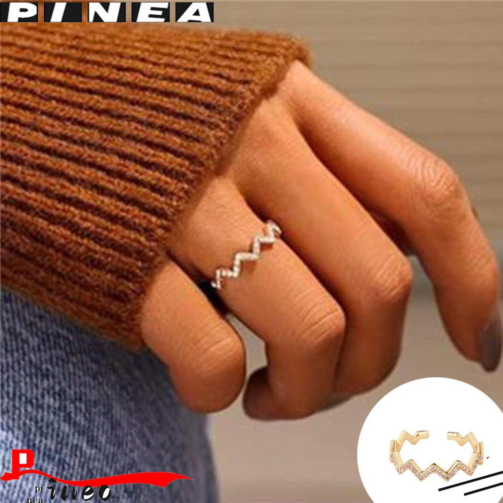 Cincin Gelombang Nanas Warna Emas Untuk Wanita Gadis Highs Dan Low Ring Jewelry Gift Wavy Zigzag Ring