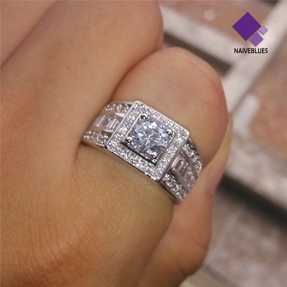&lt; Naiveblues &gt; Fashion Pria Berlian Imitasi Pernikahan Pertunangan Jari Cincin Pesta Dekorasi Hadiah