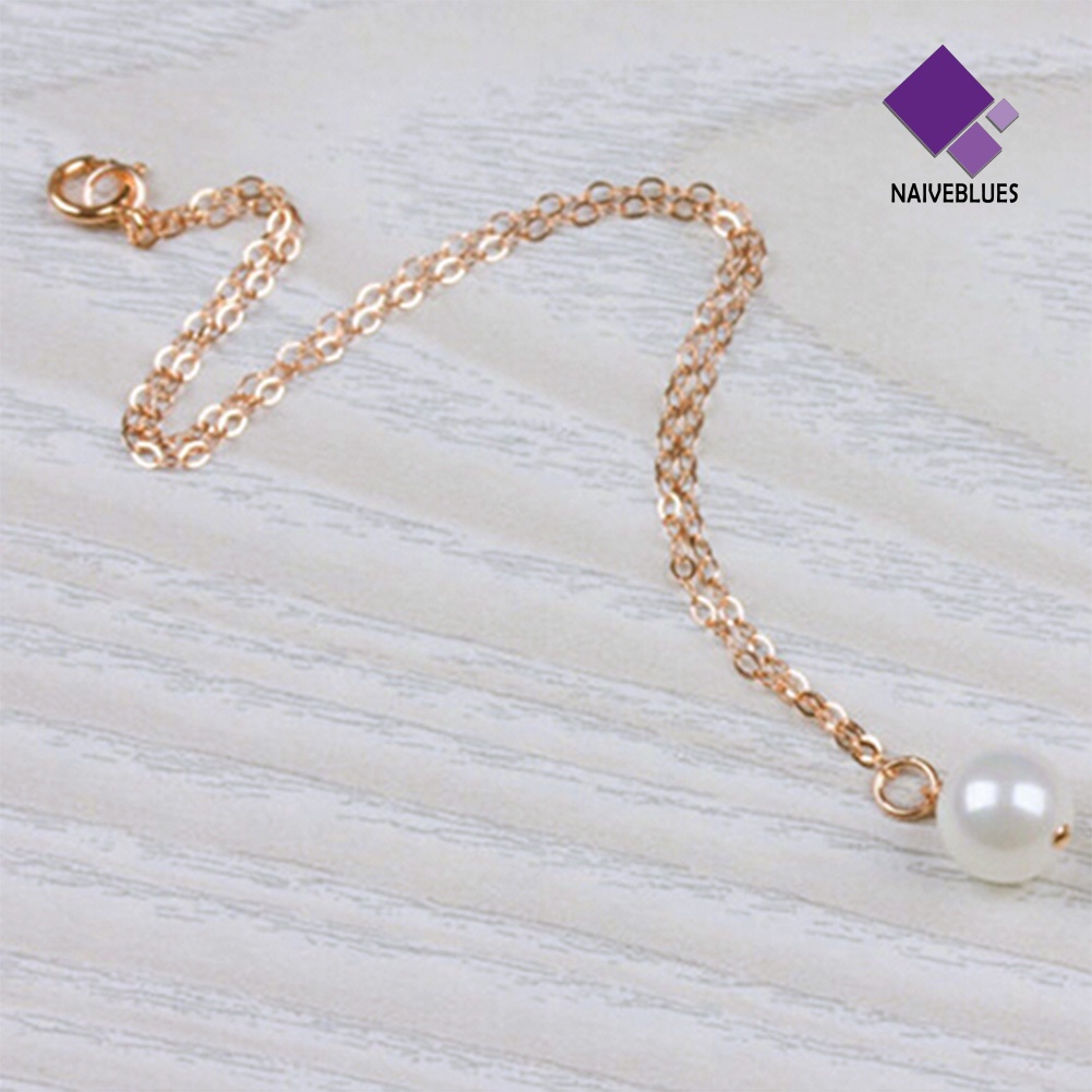 &lt; Naiveblues &gt; Sexy Wanita Mutiara Rose Gold Rantai Ankle Gelang Kaki Gelang Perhiasan Sandal