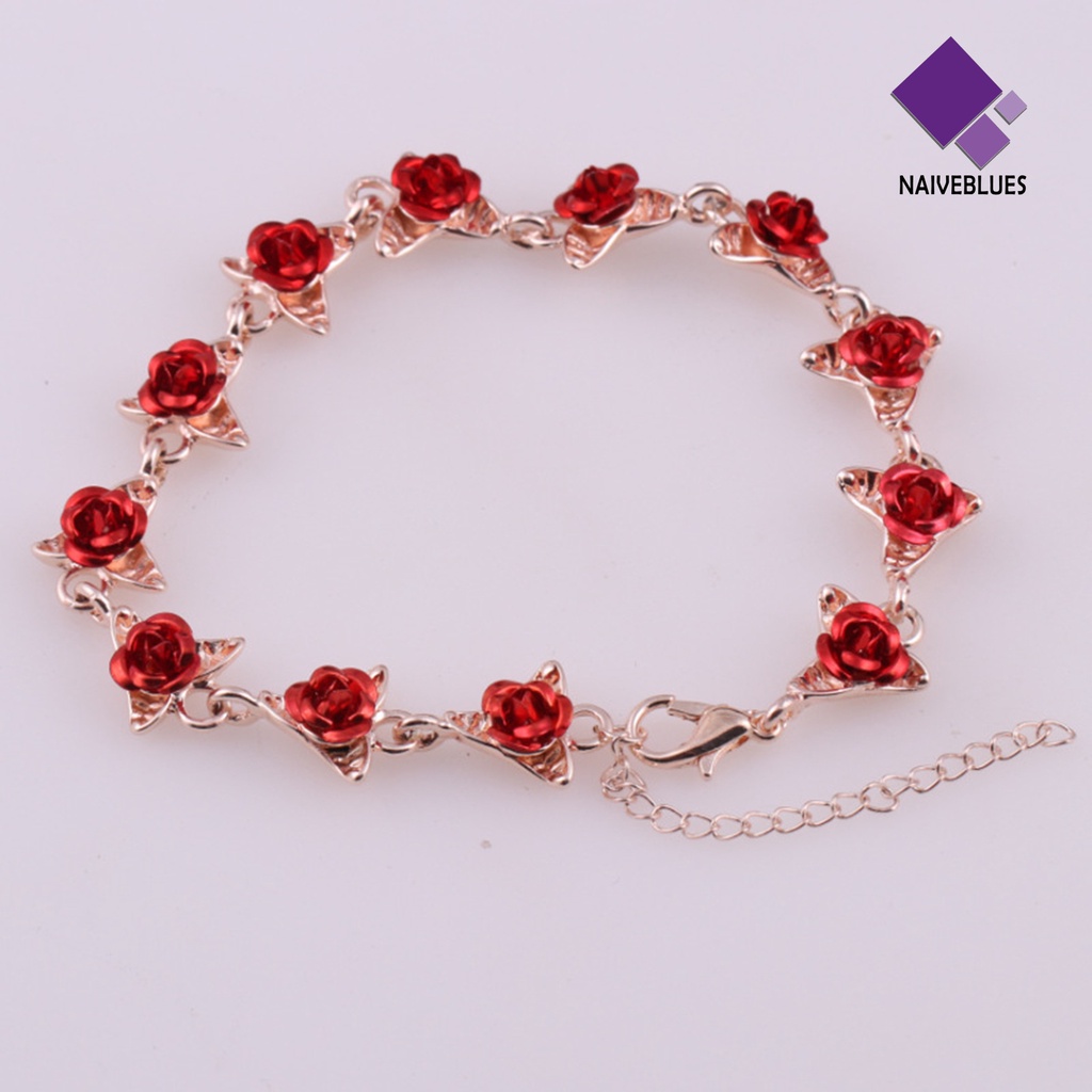 &lt; Naiveblues &gt; Gelang Tangan Wanita Rantai Mawar Merah Hias Halus Valentine Tangan Untuk Hadiah