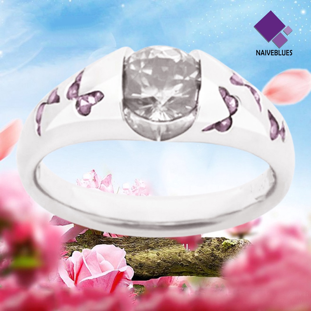 &lt; Naiveblues &gt; Cincin Aksesoris Perhiasan Motif Kupu-Kupu Bahan Alloy Cubic Zirconia Finger Untuk Wanita