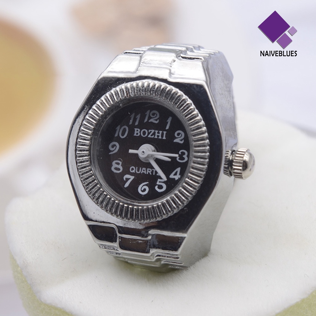 &lt; Naiveblues &gt; Jam Tangan Couple Cincin Jari Modis Bahan Alloy Dapat Disesuaikan Elastis Tinggi Untuk Pria