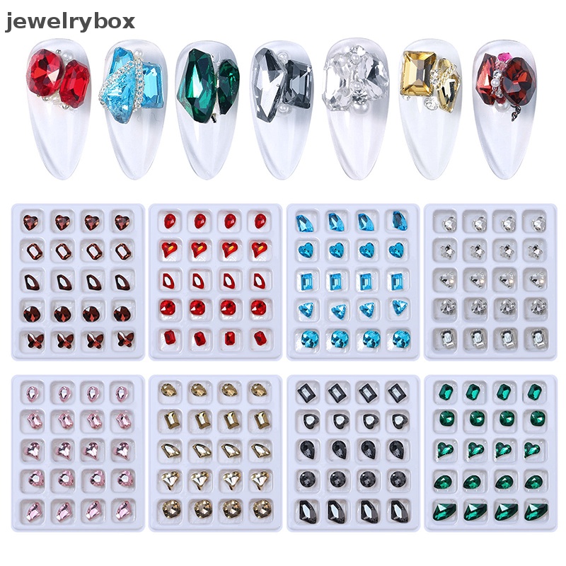 [jewelrybox] 20pcs 3D Nail Art Rhinestones Kristal Batu Warna-Warni Tips Dekorasi DIY Butik