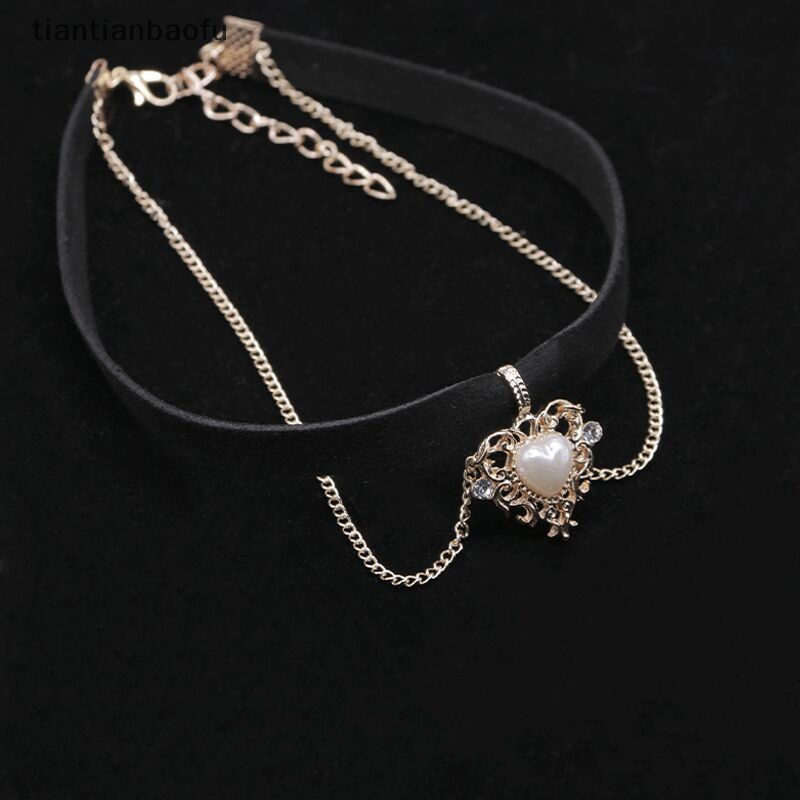 [tiantianbaofu] Vintage Beludru Hitam Choker Cinta Hati Liontin Kalung Untuk Wanita Gadis Hadiah Butik