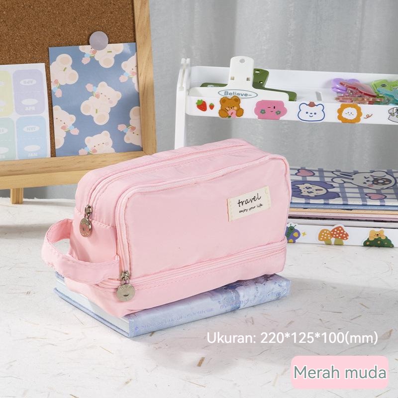 【Pengiriman Lokal】Tas Pensil Portabel Berkapasitas Besar/Tas Pensil Multifungsi/Tas Pensil Ritsleting Lapis Ganda/Perlengkapan Kantor Untuk Remaja Dan Siswa Sekolah Dasar