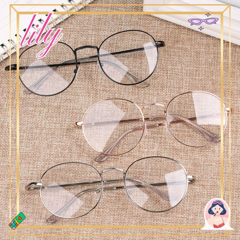 LILY Kacamata Bulat Wanita Pria Portable Oversized Metal Optical Glasses