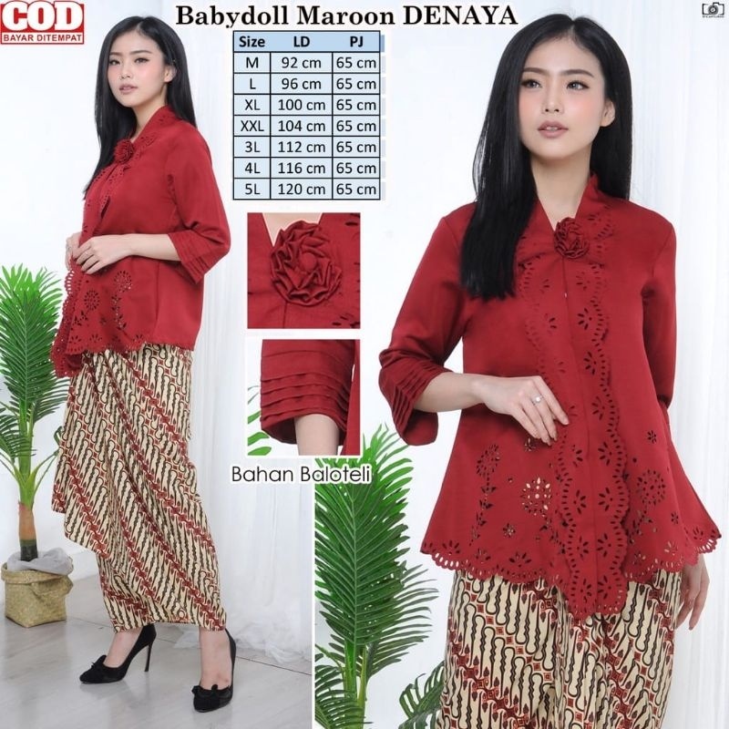 Atasan Kebaya Encim Modern Denaya Warna Merah Maroon Kebaya Wisuda Elegan Kebaya Moderen
