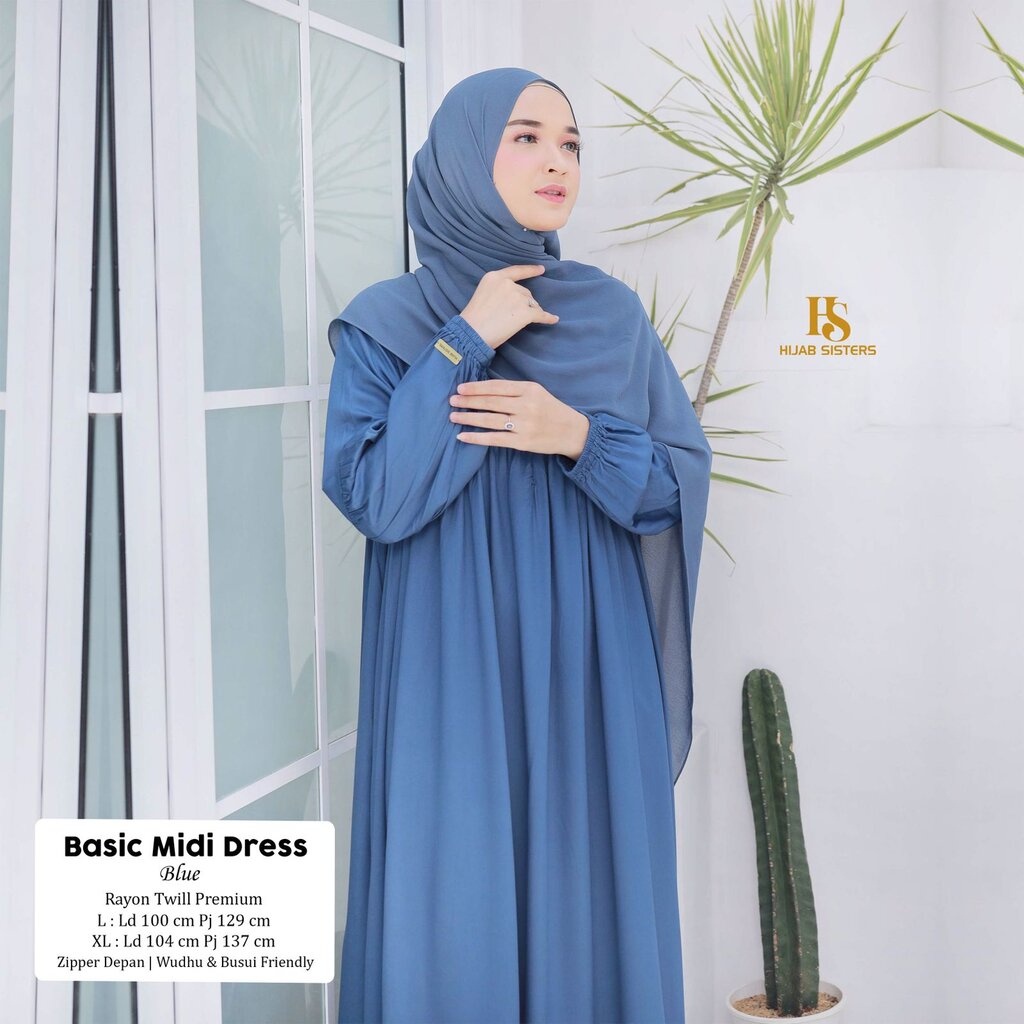 BASIC Midi Dress ORI HIJAB SISTER | Gamis Terbaru Rayon Twill Premium Polos LD 105