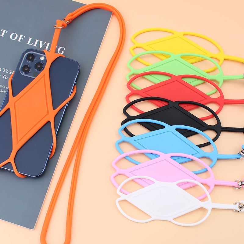 1pc Random Phone Holder Dengan Lanyard Universal Phone Kalung Sling Silikon Ponsel Tali Leher Multicolor Stretch Neck Hanging Rope Untuk Berjalan Hiking Mendaki Olahraga Luar Ruangan