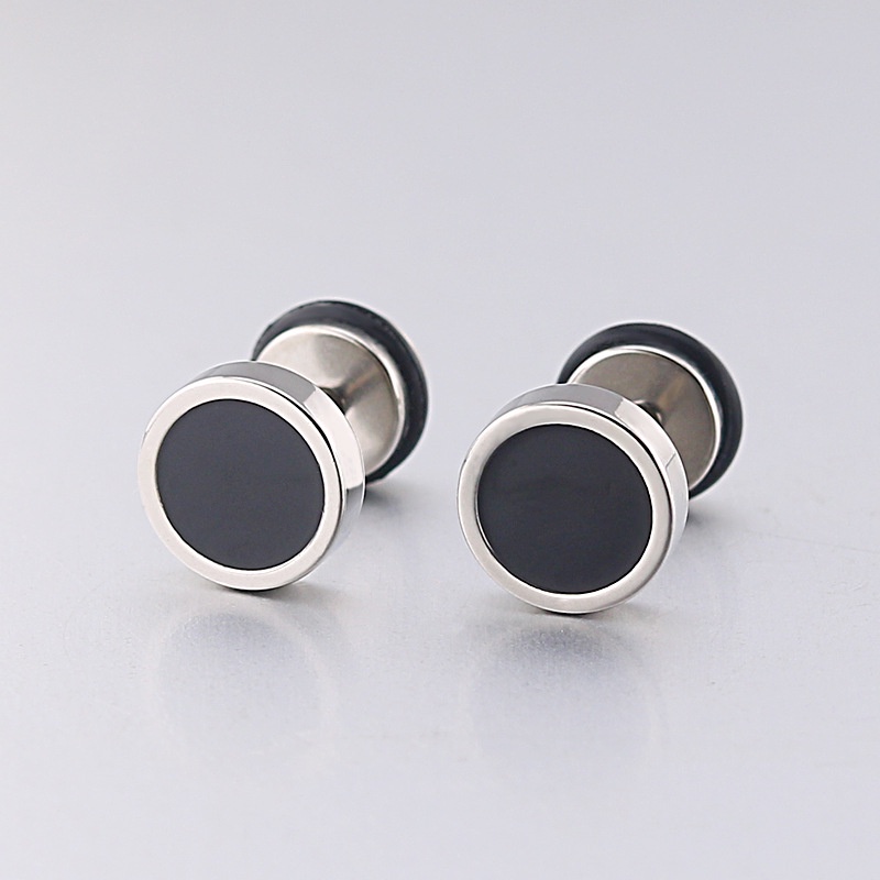 Korea Fashion Stainless Steel Punk Stud Earring Untuk Pria Baja Titanium Bulat Hitam Minyak Drip Earrings Perhiasan Hadiah