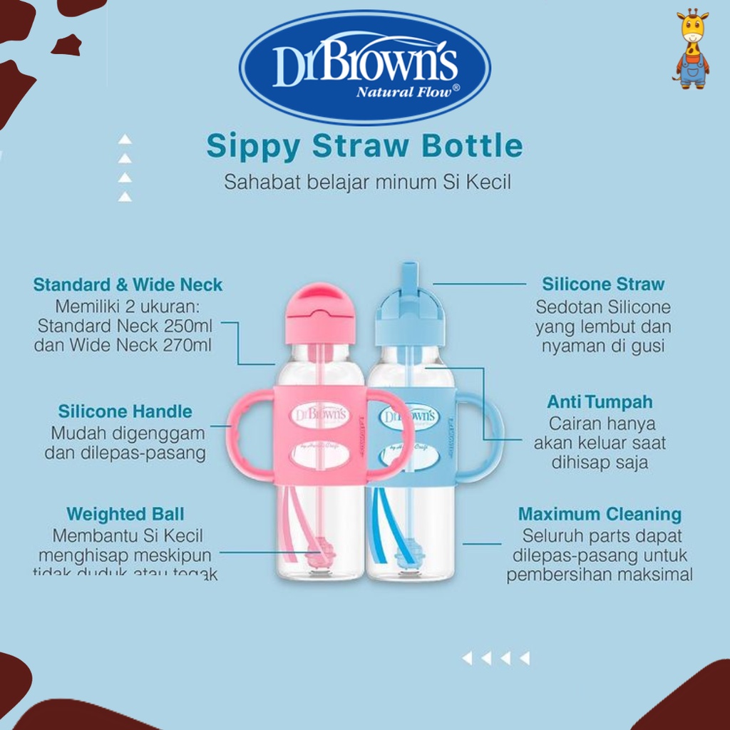 Dr.Brown's 8oz PP Narrow Sippy Straw Bottle W/Silicone Handles