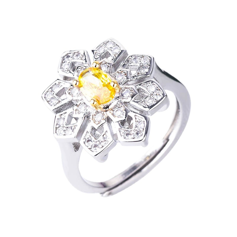 Goldkingdom Fashion Perhiasan Aksesoris Ready Stock Berlian Kuning Snowflake Cincin Hadiah Pembukaan Cincin Wanita