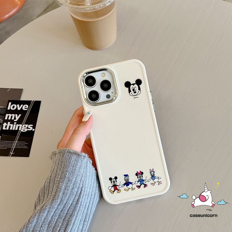 IPHONE Casing Frame Lensa Logam Plating Mewah Kompatibel Untuk Iphone14 11 12 13 Pro MAX X XR 7 8 Plus XS MAX Pasangan Caroon Lucu Disney Mickey Minnie Mouse Winnie The Pooh Bear Soft Cover