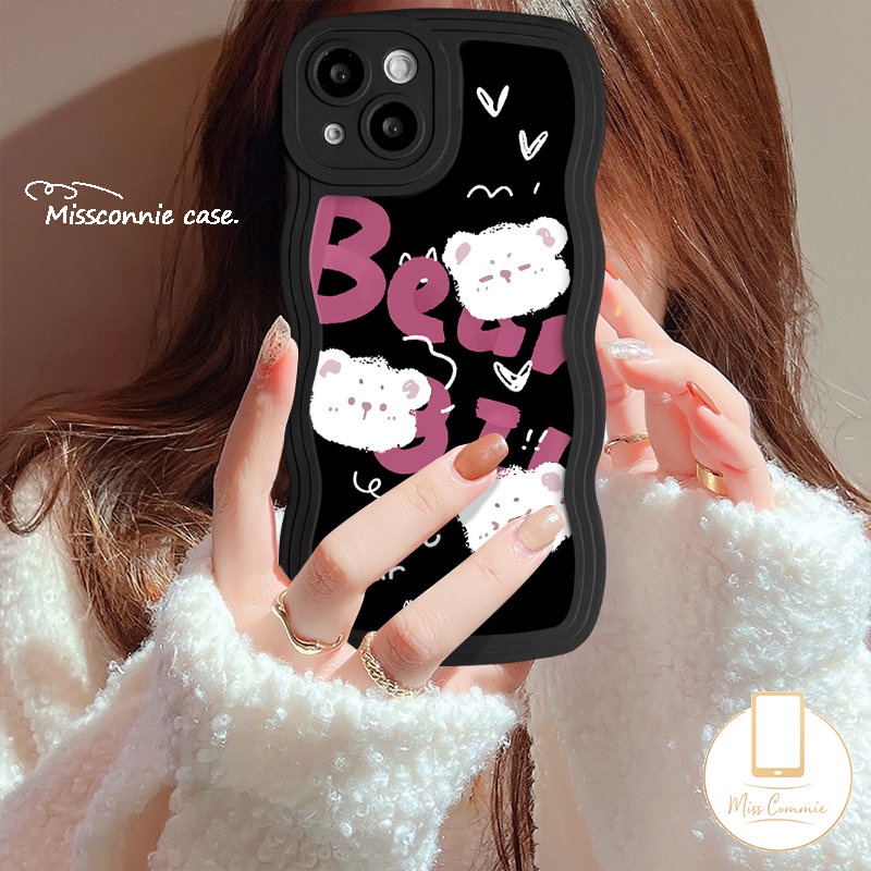 Casing Ponsel Monster Kecil Hantu Lucu Kompatibel Untuk iPhone 7Plus 14 11 13 12 Pro Max 8Plus X XR XS Max7 8 6s 6 14 Plus SE 2020 Tepi Bergelombang Kartun Beruang Huruf Lembut Tpu Cover