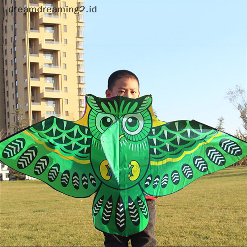 (drea) 110cm Layangan Terbang Colorful Kartun Owl Dengan Garis Layangan Mainan Outdoor Anak//