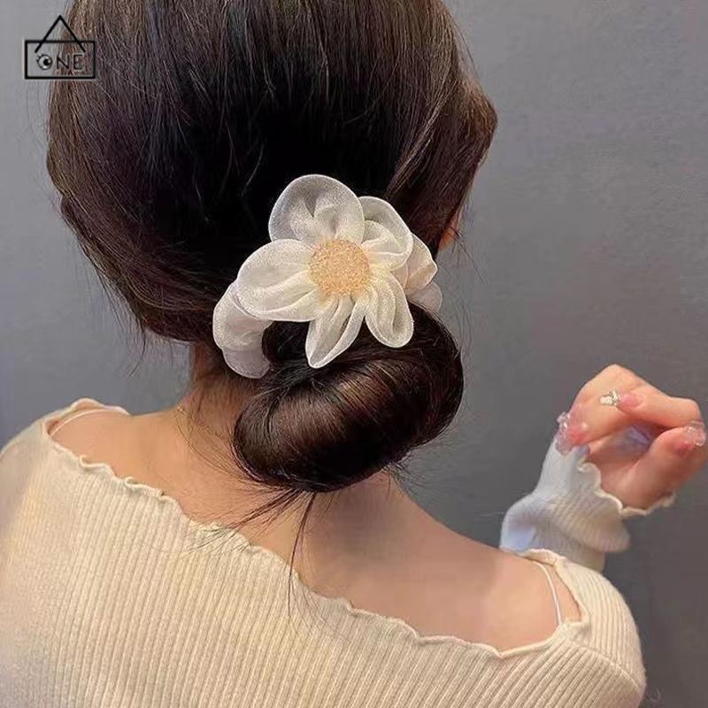 COD❤️Ikat Rambut Scrunchie Korea Perempuan Model Bunga Daisy Aksesoris Wanita-A.one