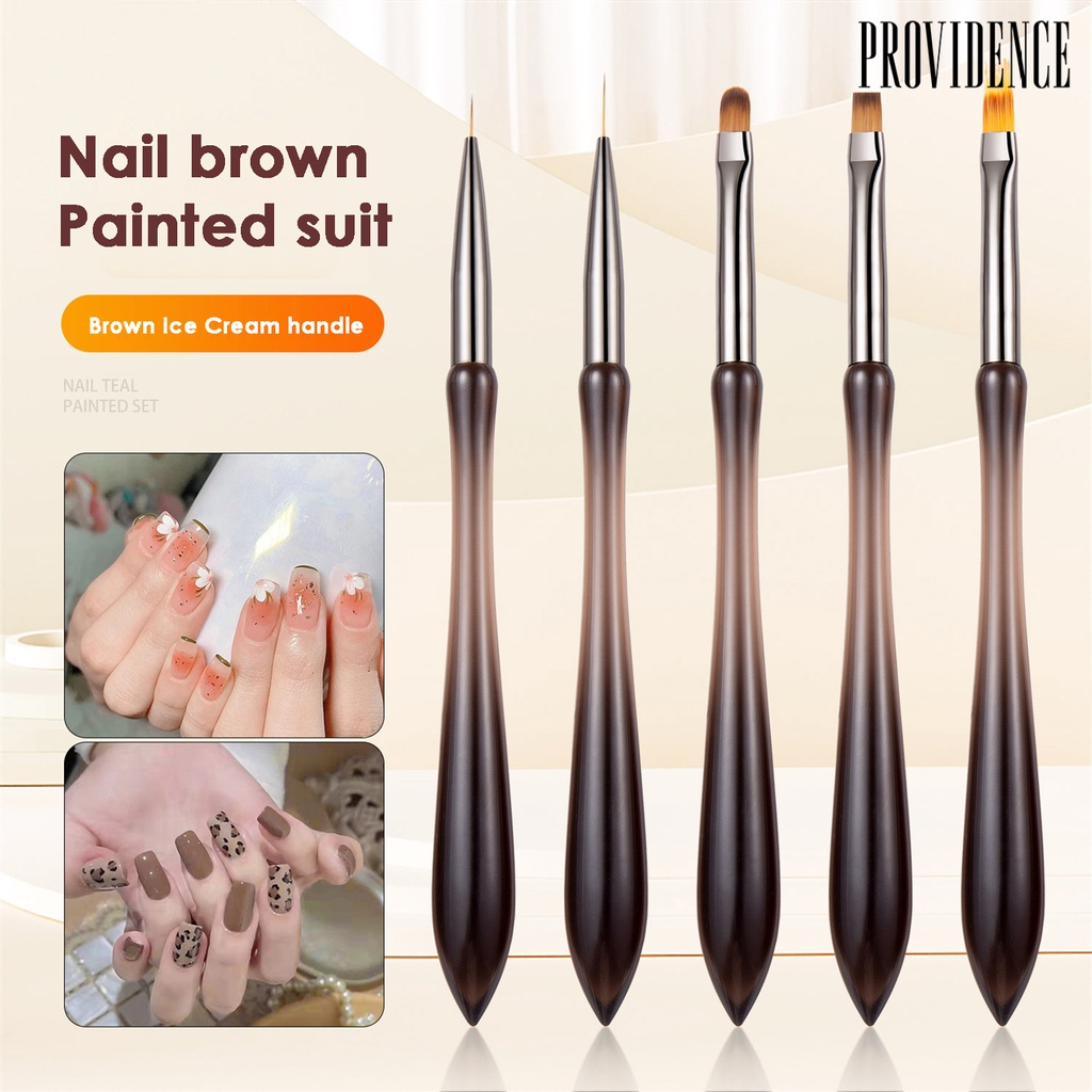 Providence 5Pcs Nail Art Brushes Bulu Lembut Pegangan Ergonomis Dapat Digunakan Kembali Tidak Menggeser Beberapa Bentuk Ujung UV Gel Ekstensi Tukang Kuas Lukisan Pena Kuku Perlengkapan Kuku