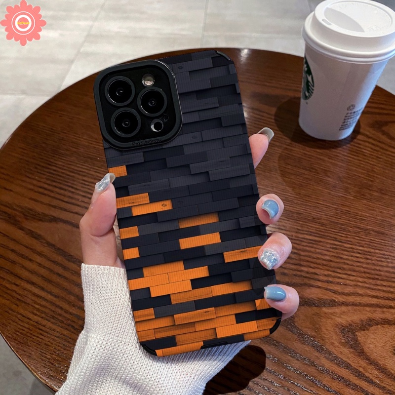 IPHONE Casing Tekstur Kulit Mewah Kompatibel Untuk Iphone11 12 14 13 Pro MAX XR 78 Plus X XS MAX Ins Art Pola Tidak Teratur Grid Hitam Lembut Shockproof Cover