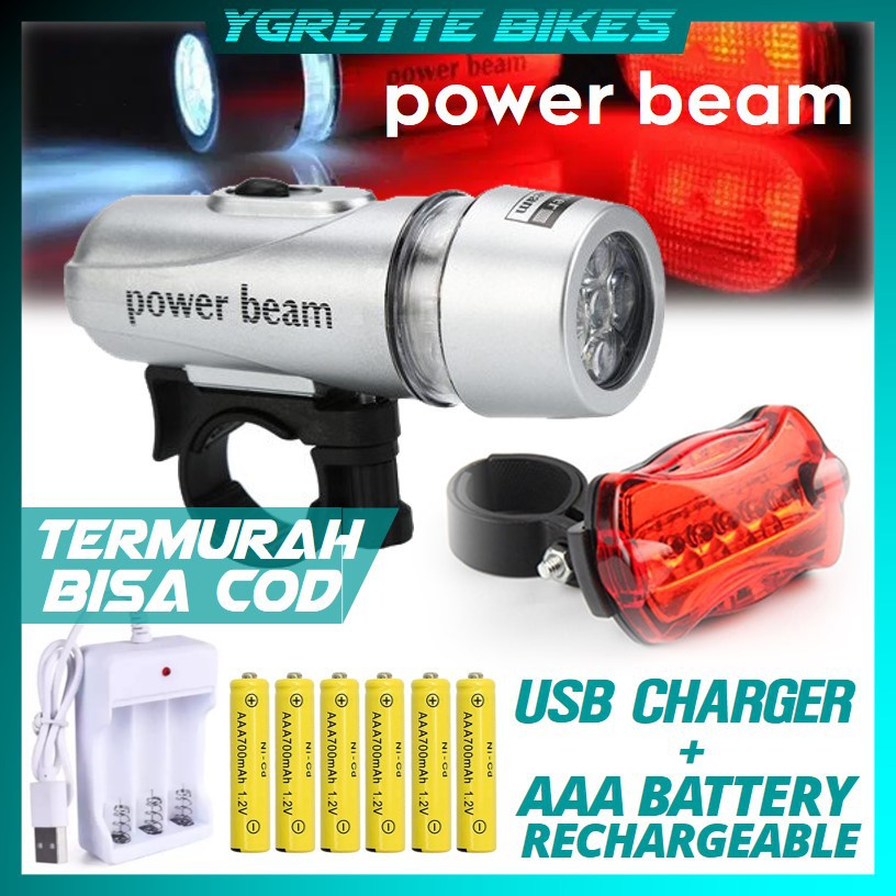 YGRETTE - Terlaris Powerbeam Lampu Depan Sepeda 5 LED &amp; Lampu Belakang POWER BEAM