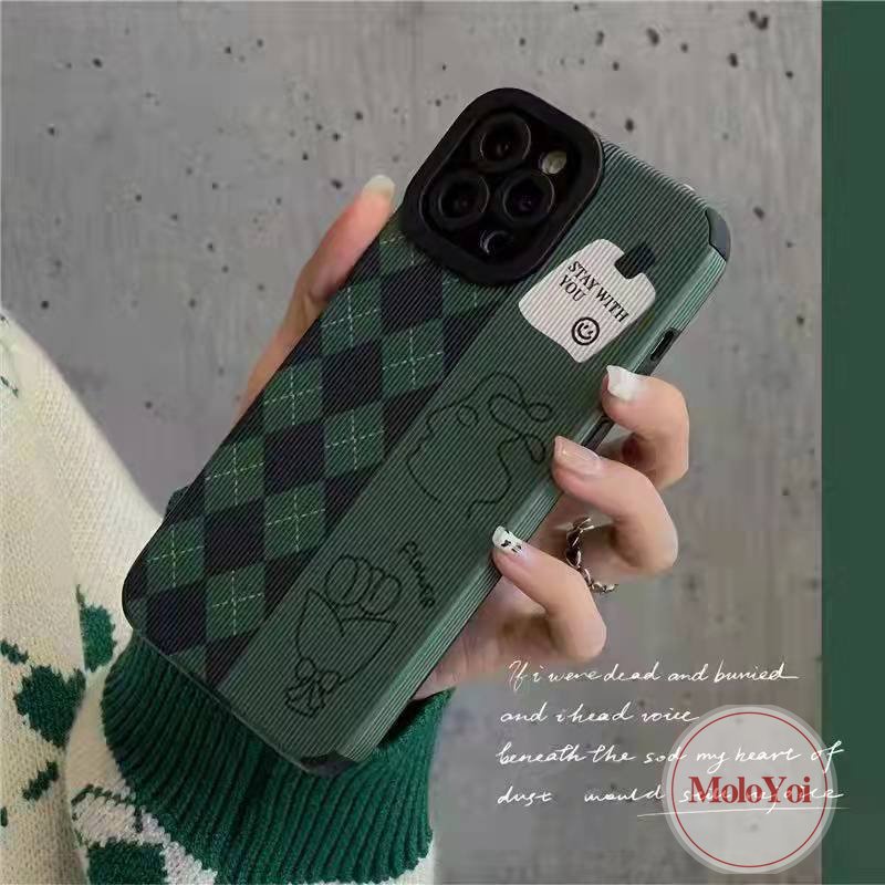 IPHONE Houndstooth Case Ilustrasi Wajah Artistik Kompatibel Untuk Iphone7 8 Plus11 14 12 13 Pro Max 7Plus XR XS X Max 11 Pro Max Tekstur Kulit Mewah Shockproof Tpu Cover