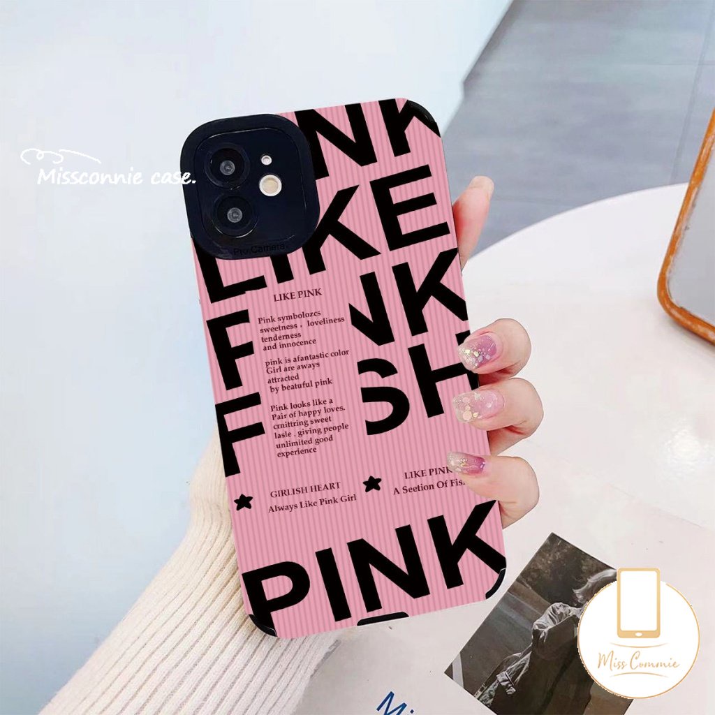 IPHONE Casing Ponsel Huruf Inggris Warna Pink Tekstur Kulit Mewah Untuk Iphone11 13 14 12 Pro Max XR 7 8 Plus X XS Max 7Plus Trendi Merek O.F.F-W.h.i.t.e Pola Splicing Kisi Lembut Tpu Cover
