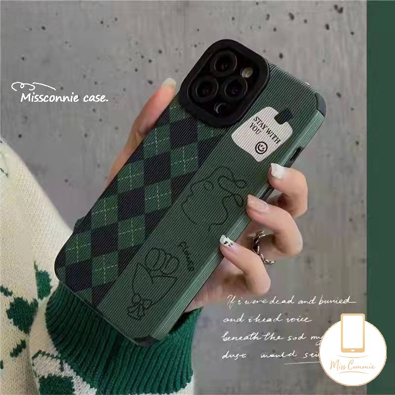 IPHONE Retro Kotak-Kotak Bunga Cinta Hati Case Kompatibel Untuk Iphone11 12 14 13 Pro MAX X 7Plus XR XS Max7 8 Plus Silikon Tekstur Kulit Mewah Berlian Senyum Lembut Shockproof Cover