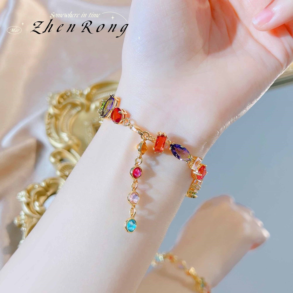 Goldkingdom Fashion Perhiasan Aksesoris Ready Stock Medieval Rainbow Kalung Istana Perancis Persegi Permen Kristal Gelang Kreatif Kembali Gantung Anting