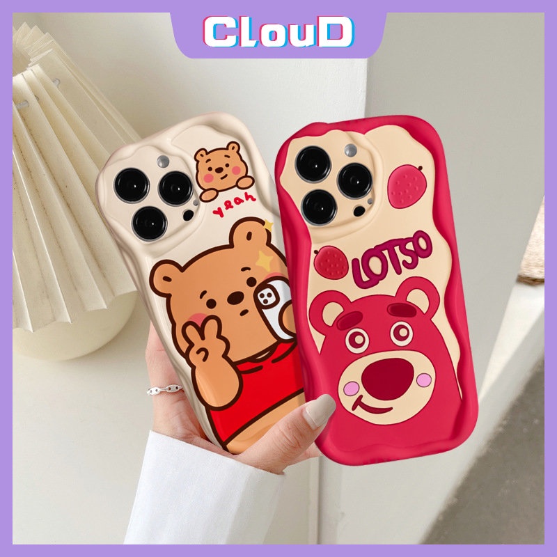 Untuk Realme C55 C21Y C35 C21 C33 C20 C25Y C31 C30 5 5S 7i 6 5i C25s C3 C11 2020 C12 C17 C20A C15 C25 C11 2021 Lembut Lucu Manyo Winnie The Pooh Bear 3D Wavy Curved Edge Glossy Case