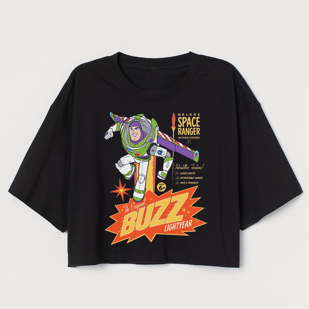 CROP TEE BUZZ LIGHTYEAR | KAOS CROP TOP WALT DISNEY OVERSIZE H&M HITAM WANITA | BLACK CROPTEE WOMAN