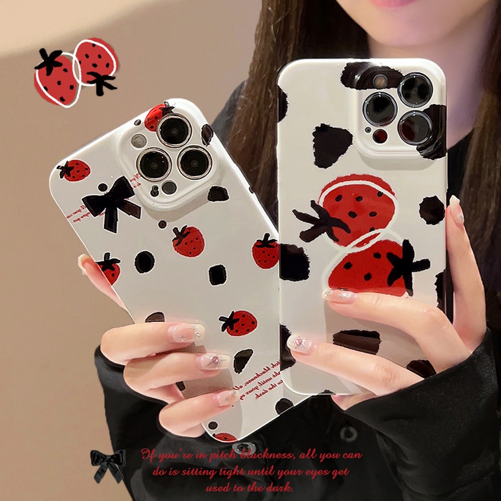 Ins Strawberry Bow Hard Shell Film Fotografi Case Untuk Iphone SE 2020 7 /8 Plus 14x XR XM 11 12 13 PRO MAX Casing Cover Pelindung AT0286