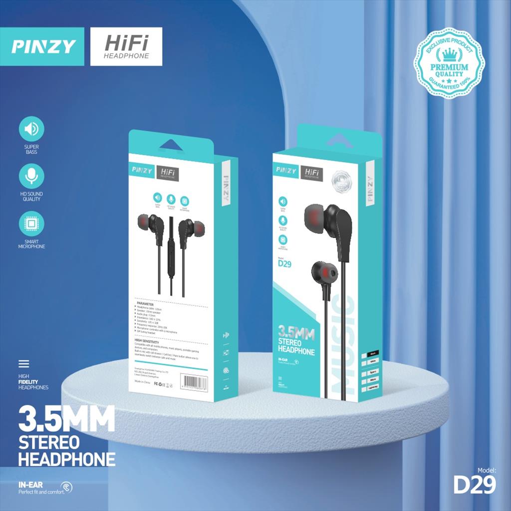 PINZY Stereo Bass Earphone D29 With Microphone