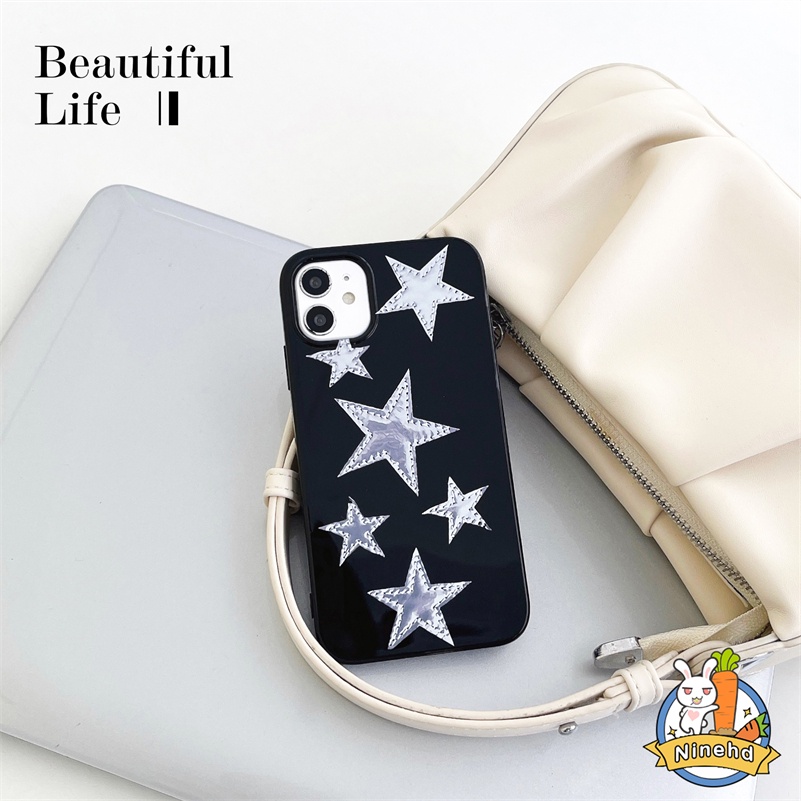 IPHONE Casing Kompatibel Untuk Iphone14 13 12 11 Pro Max X Xr Xs Max8 7 6 6s Plus SE 2020 Ins Silver Star Mulus Glossy Ultra Slim Casing Ponsel Shockproof Silikon Soft Case Handphone Cover