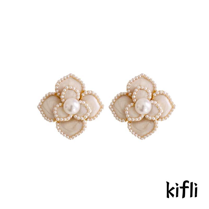 [KD] Anting Vintage Gaya Perancis Mutiara Anting Bunga Camelia Anting Elegan Ringan Mewah