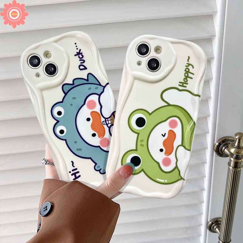 Kartun Lucu Minum Susu Teh Bebek Couple Cute Case Untuk Realme C53 C35 C12 C31 C21Y C11 C55 5 9i 5i 7i 6i 5s C25Y C20 C33 C25s C30 C15 C21 C25 C20A C3 C17 3D Penutup Tepi Bergelombang Lengkung