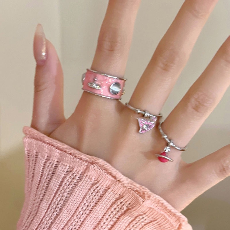 Cincin Geometris Hati Planet Bahan Alloy Korea Untuk Anak Perempuan