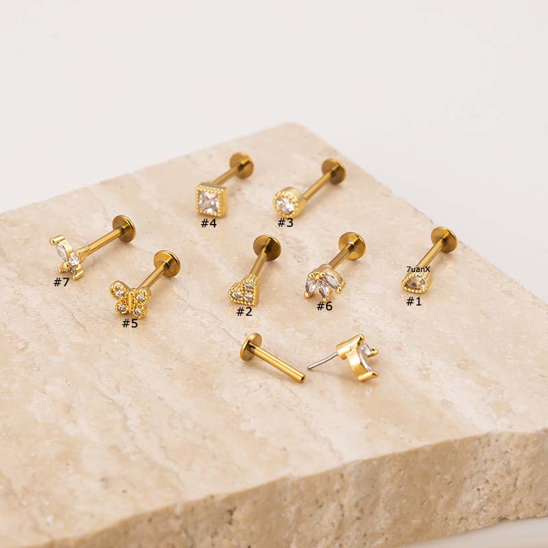 1biji 16Gauge Anting Tindik Tulang Rawan G23 Titanium Surgical Steel Hypoallergenic Mahkota Bentuk Squre