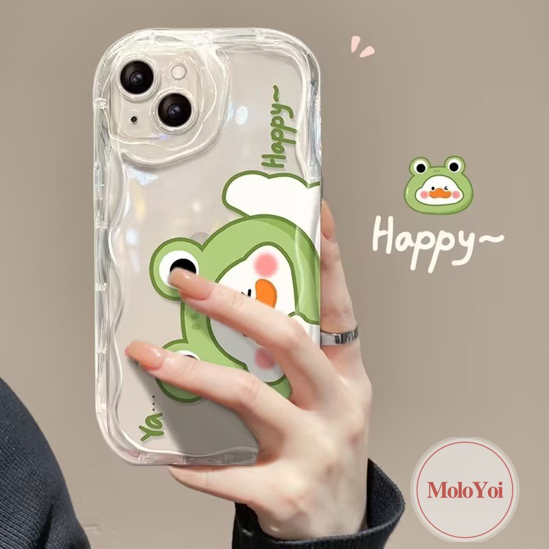 Casing Tepi Melengkung Bergelombang Transparan Bening 3D Kompatibel Untuk iPhone XR XS X Max11 14 12 13 Pro Max 7Plus 6 7 8 6s Plus 8Plus SE 2020 Kartun Lucu Bebek Lucu Kembali Lembut Tpu Cover