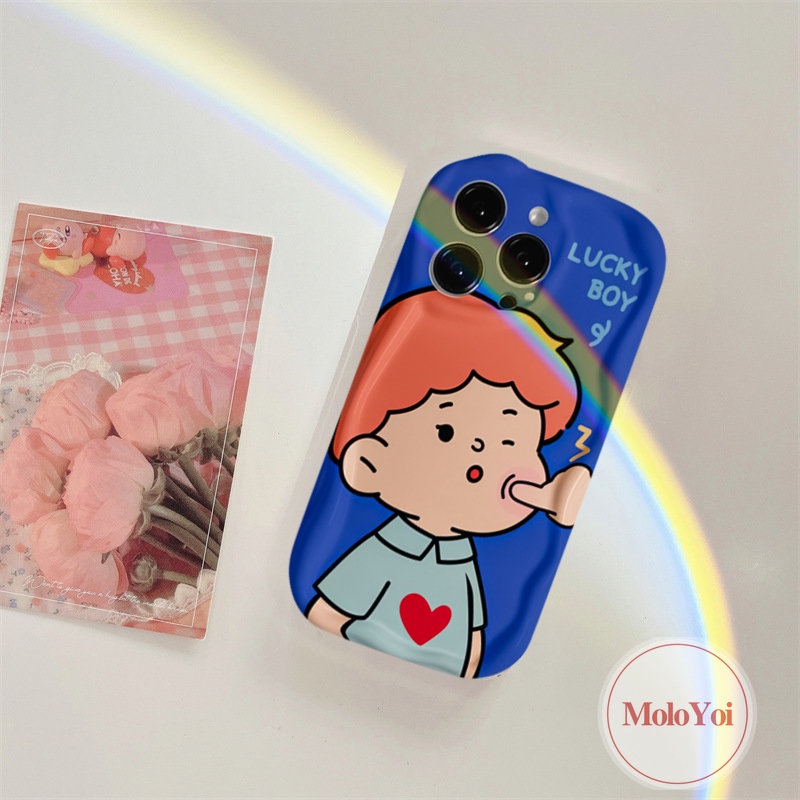 IPHONE Kartun Lucu Pasangan Gadis Bahagia Beruntung Boy Case Kompatibel Untuk Iphone6 7 6s 8plus11 14 12 13 Pro Max XR XS X Max SE 2020 Baru 3D Bergelombang Melengkung Tepi Telepon Lembut Tpu Pecinta Cover