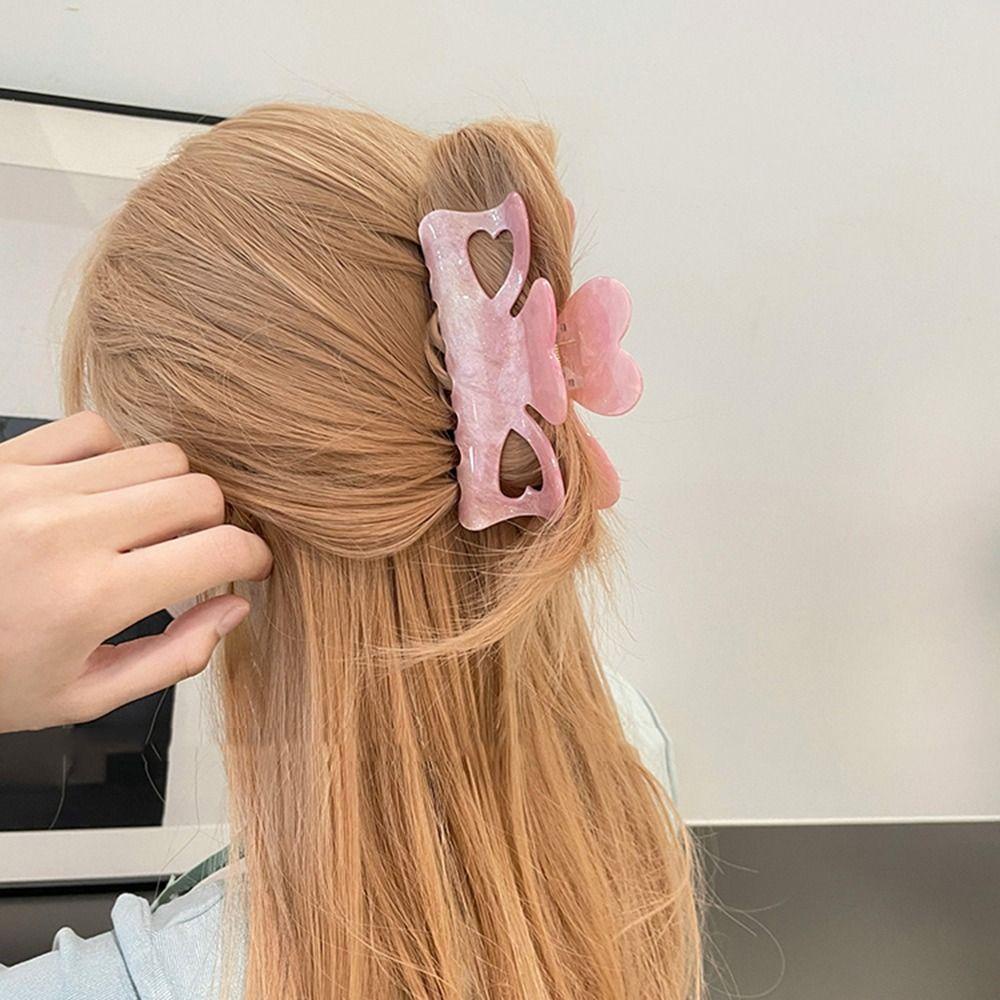 AUGUSTINA Love Heart Hair Claw Temperamen Geometris Kreatif Untuk Gadis Asam Asetat Hiu Klip Hiasan Kepala Besar Untuk Wanita Women Hair Clip