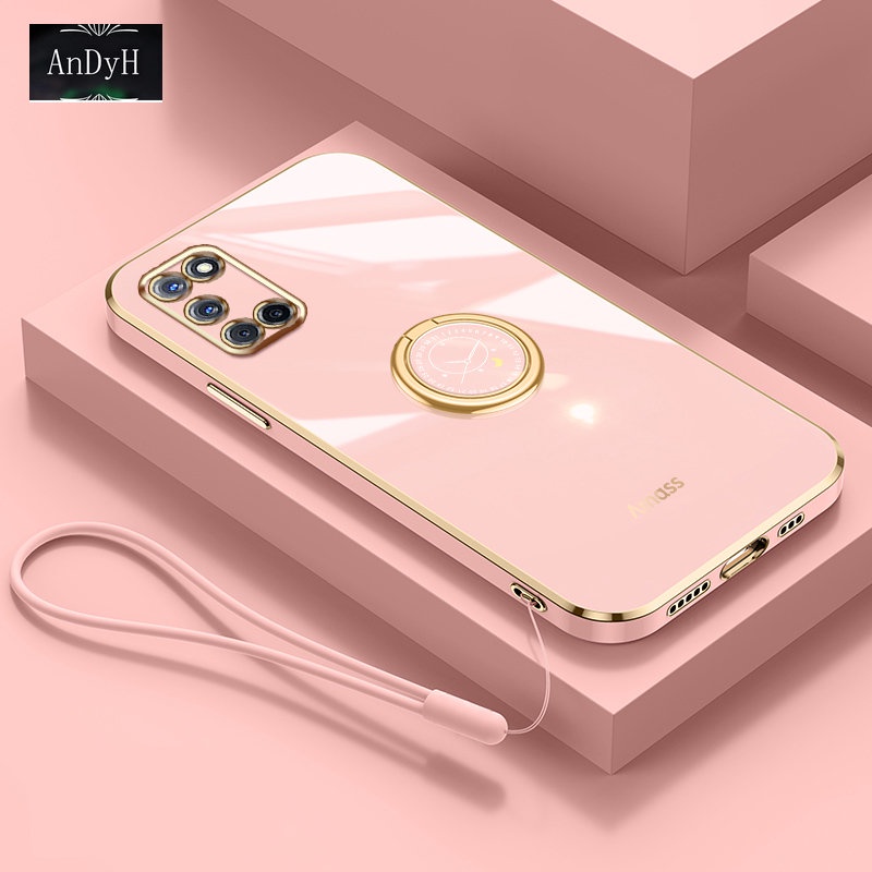Andyh Casing Ponsel Silikon Ultra Tipis Untuk OPPO A52 A92 Deluxe Fall Protection Gold Band Dengan Cincin Jam Dan Lanyard Gratis