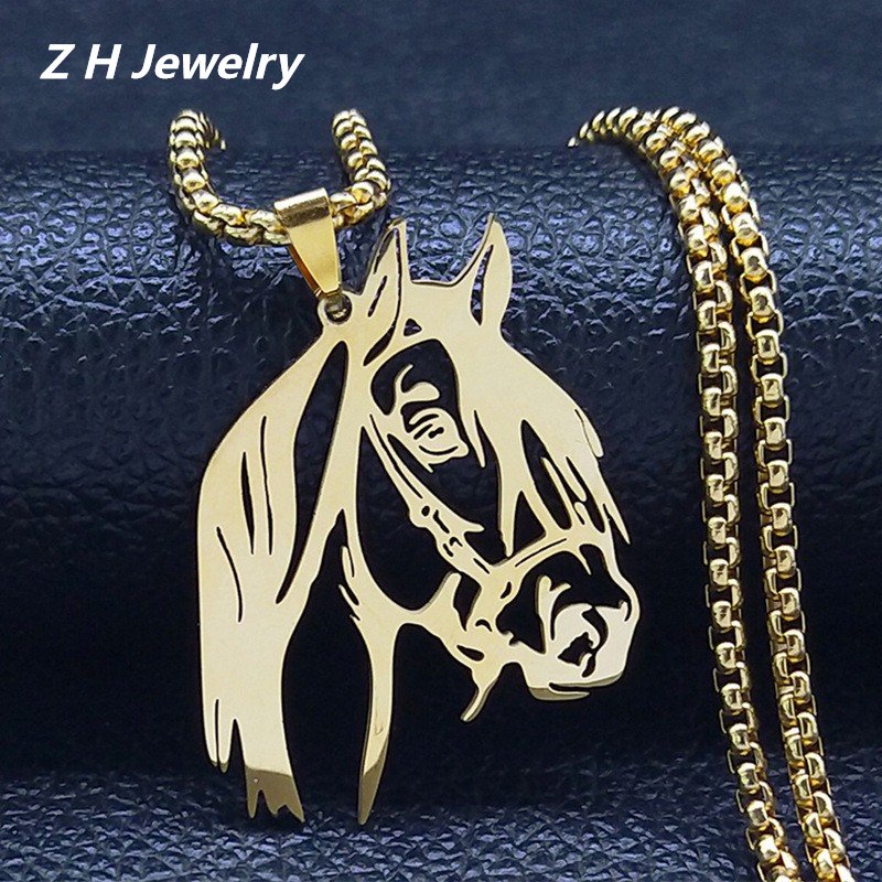 Zh Perhiasan Stainless Steel Kepala Kuda Liontin Pria Kalung Hip Hop Rock Halloween Pesta Perhiasan Aksesoris