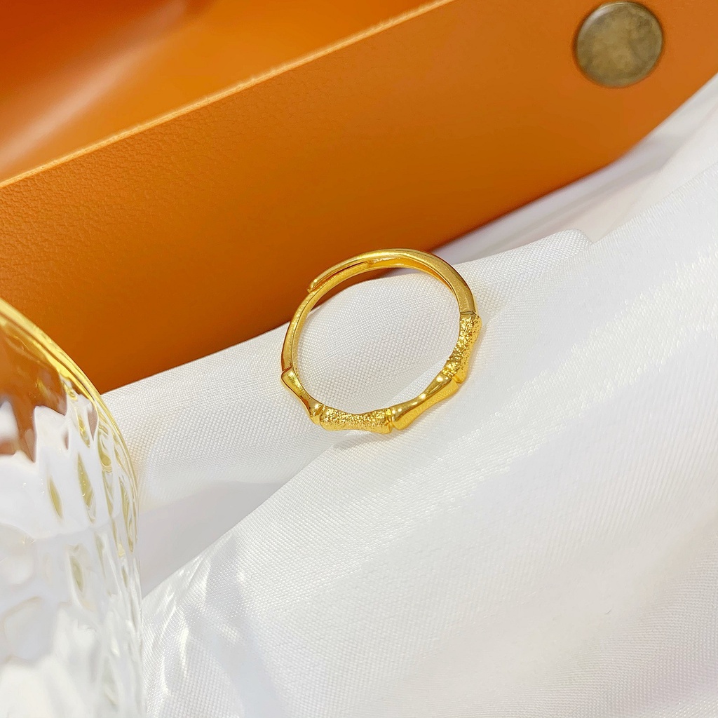 Cincin Bambu Emas Pasir Sederhana Lingkaran Wanita Tidak Luntur Warna Opening Ring