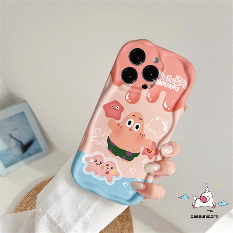 Casing SpongeBob Patrick Lucu Untuk Realme C53 C25 C35 5 5i 7i 6i 5s C55 C12 C21Y C1 C20A C25Y C31 C17 C20 C25s C30 C15 C21 C33 C3 3D Tepi Bergelombang Melengkung Kartun Es Krim Soft Cover