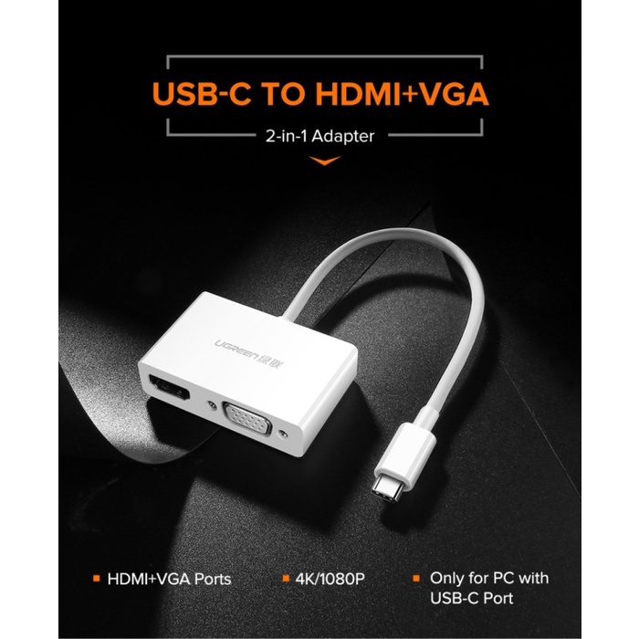 Converter USB Type C To HDMI Dan VGA Adapter 2IN1 30843 UGREEN