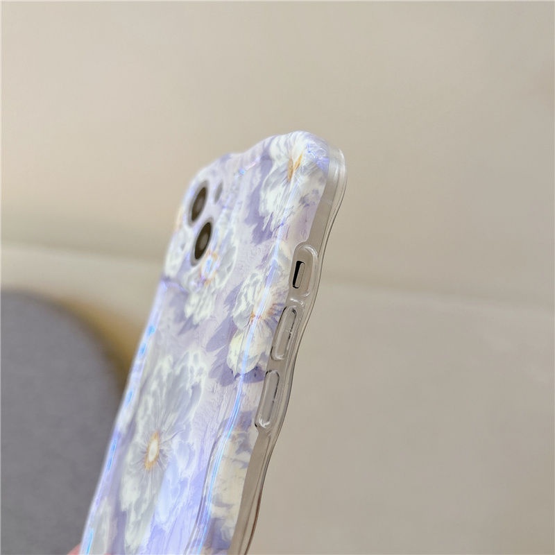 IPHONE Memutar Lukisan Minyak Bunga Bentuk Gelombang Desain Casing Ponsel Kompatibel Dengan Iphone12 13 14 11 Pro Max X Xs Max Xr Fdcx