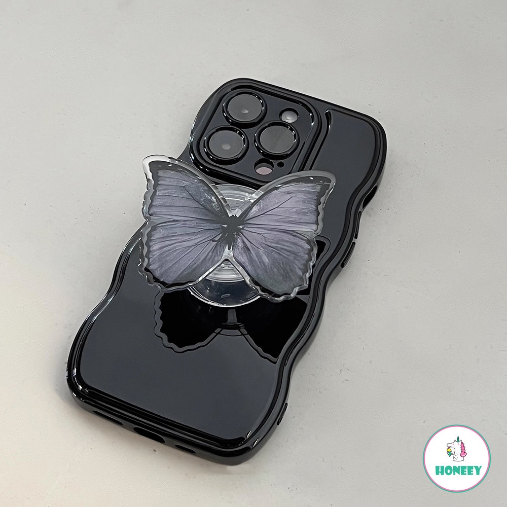 IPHONE Ins Casing Ponsel Premium Kompatibel Untuk Iphone14 13 12 11 Pro Max14 Plus Butterfly Holder Silikon Hitam Soft Case