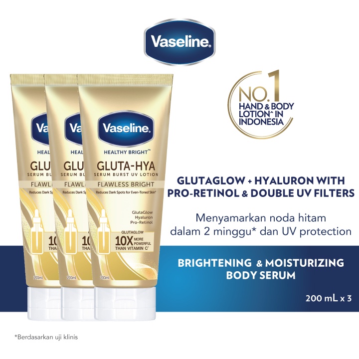 Vaseline Healthy Bright Gluta Hya Serum Lotion Flawless Bright 200ml Triplepack