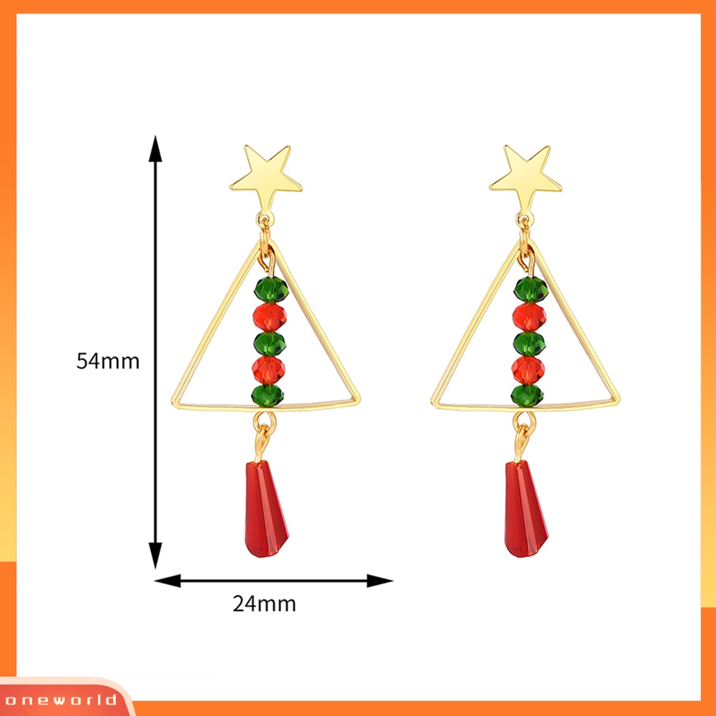 [ONE] 1pasang Anting Pejantan Bintang Emas Berongga Segitiga Manik-Manik Berwarna Rumbai Temperamen Lucu Pohon Natal Drop Earrings Fashion Perhiasan