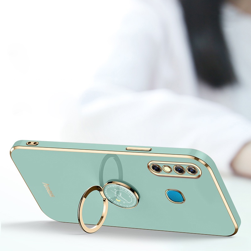 Andyh Casing Ponsel Silikon Ultra Tipis Untuk Infinix Hot8 Pro X650 X650C Deluxe Perlindungan Jatuh Pita Emas Dengan Jam Cincin Dan Lanyard Gratis