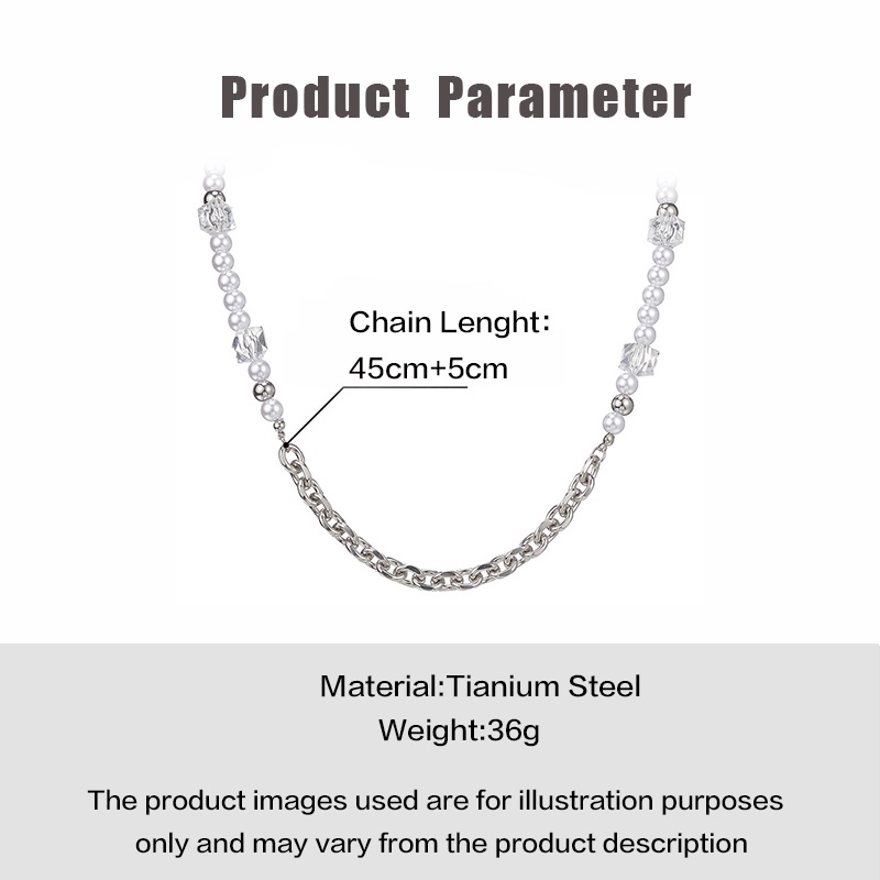 Kalung Hip Hop Bahan Titanium Steel Dengan Manik-Manik Kristal Dan Mutiara Untuk Pasangan